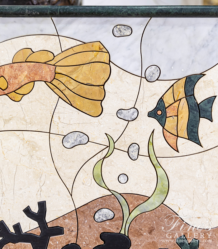 Marble Statues  - Tropical Fish Marble Mosaic Wall Relief - MS-1603