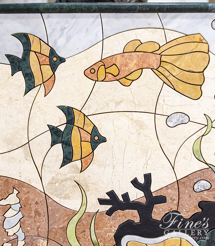 Marble Statues  - Tropical Fish Marble Mosaic Wall Relief - MS-1603