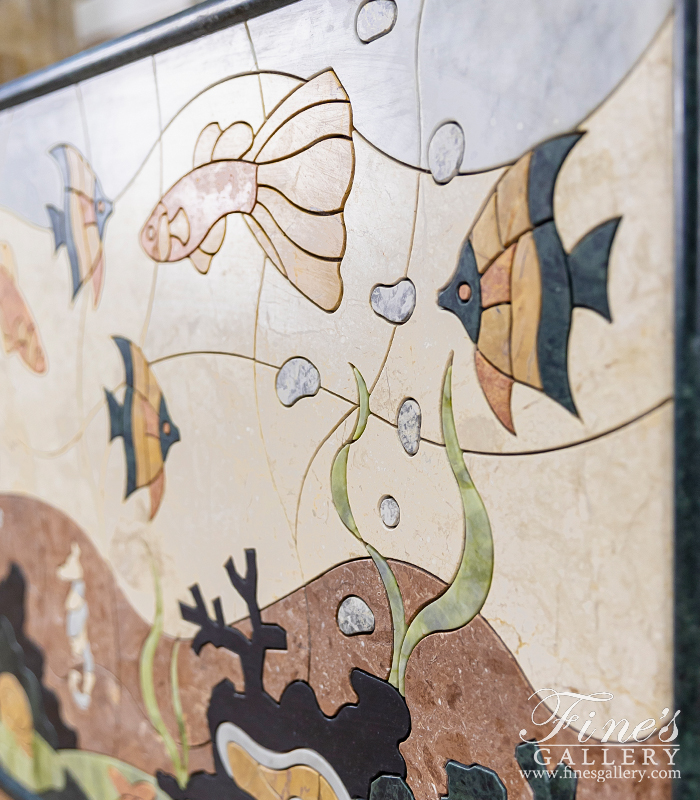 Marble Statues  - Tropical Fish Marble Mosaic Wall Relief - MS-1603