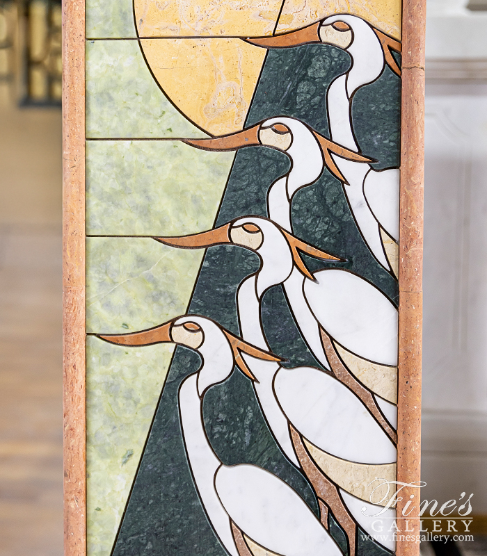Marble Statues  - Egret Wall Mosaic In Marble - MS-1604