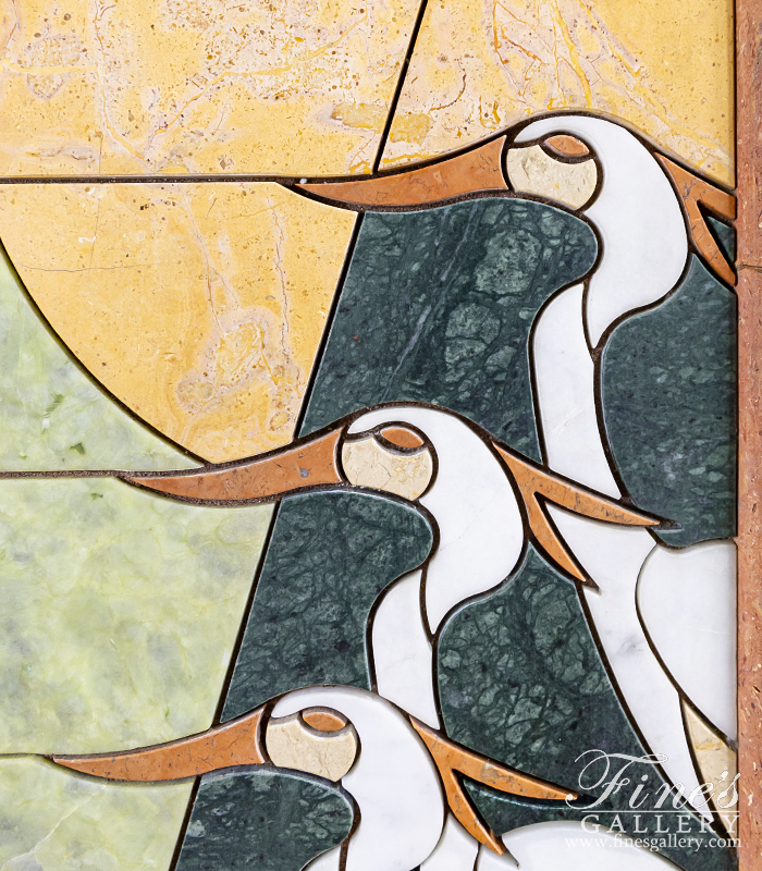 Marble Statues  - Egret Wall Mosaic In Marble - MS-1604