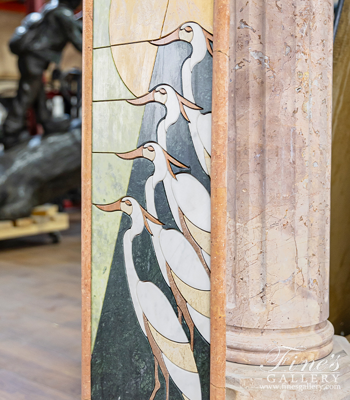 Marble Statues  - Egret Wall Mosaic In Marble - MS-1604