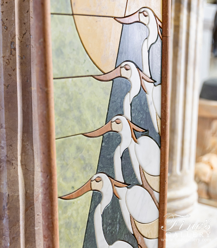 Marble Statues  - Egret Wall Mosaic In Marble - MS-1604