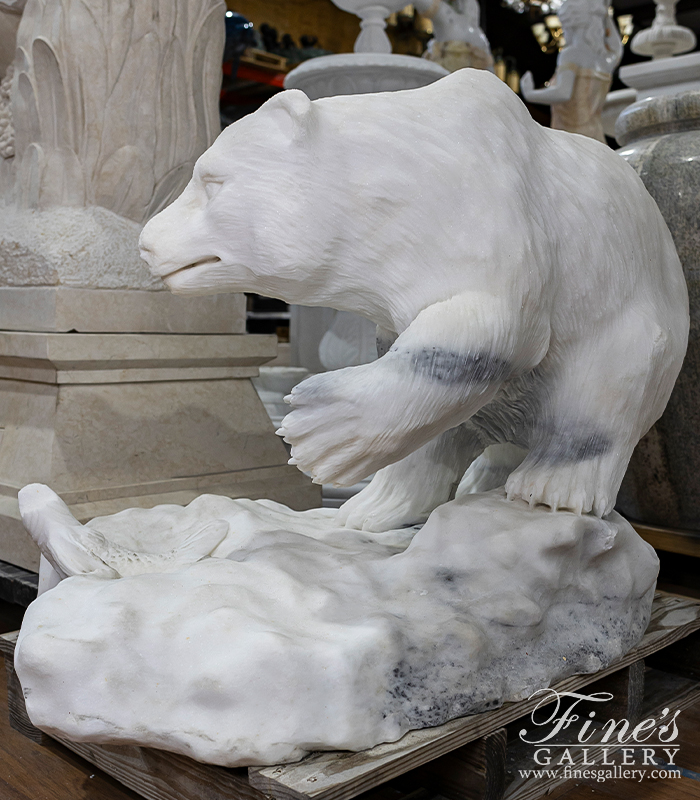 Marble Statues  - Bear Fishing Statue In Hand Carved Marble - MS-187
