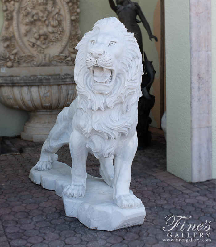 Marble Statues  - Oversized Lion Statue In Statuary White Marble - MS-223