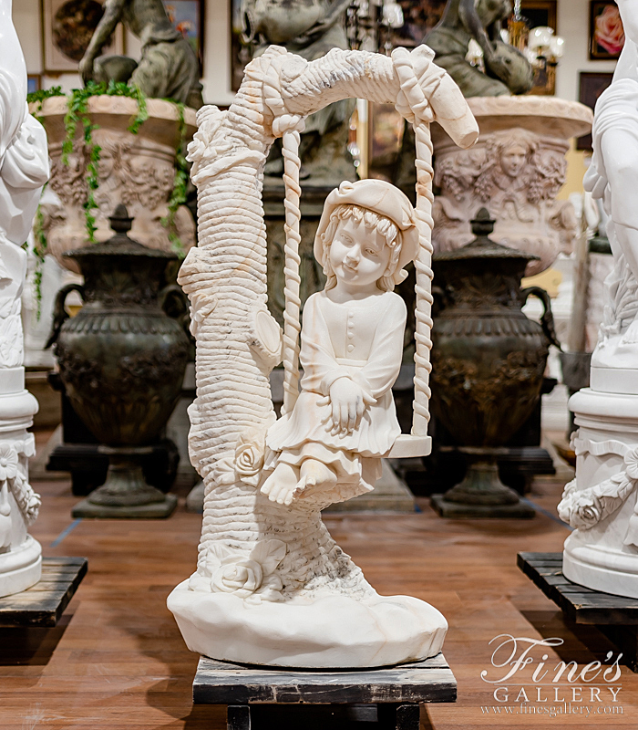 Marble Statues  - Child On Swing Marble Statue - MS-632