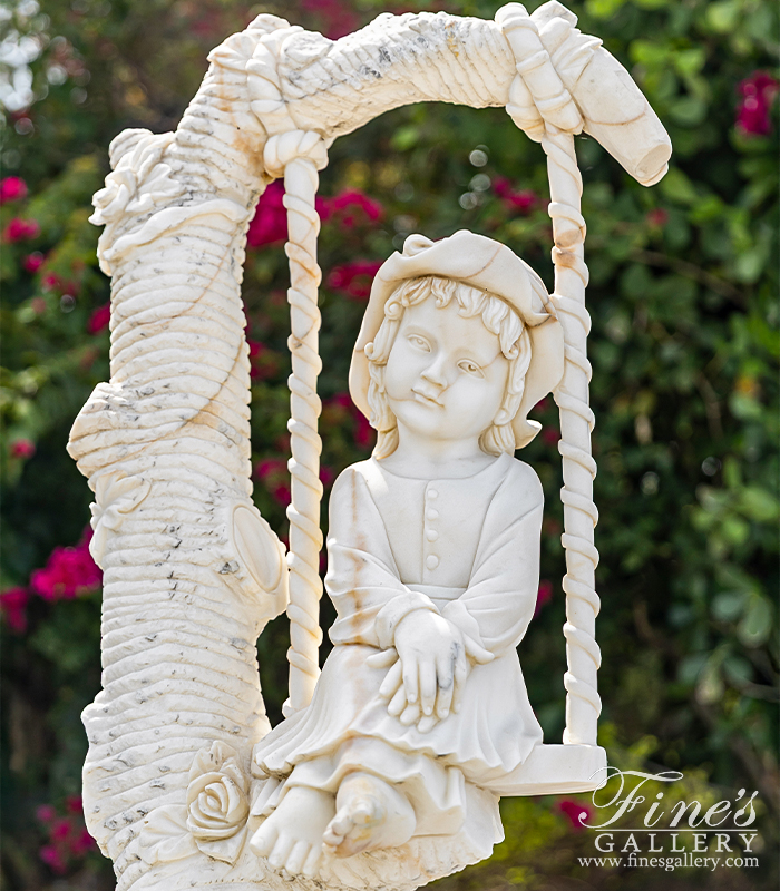 Marble Statues  - Child On Swing Marble Statue - MS-632