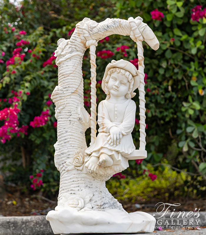 Marble Statues  - Child On Swing Marble Statue - MS-632