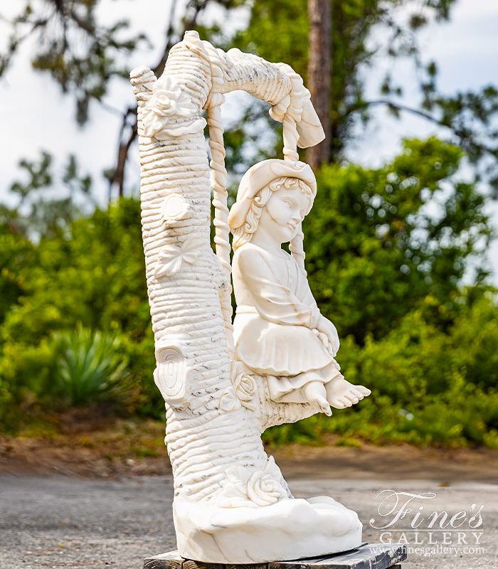 Marble Statues  - Child On Swing Marble Statue - MS-632