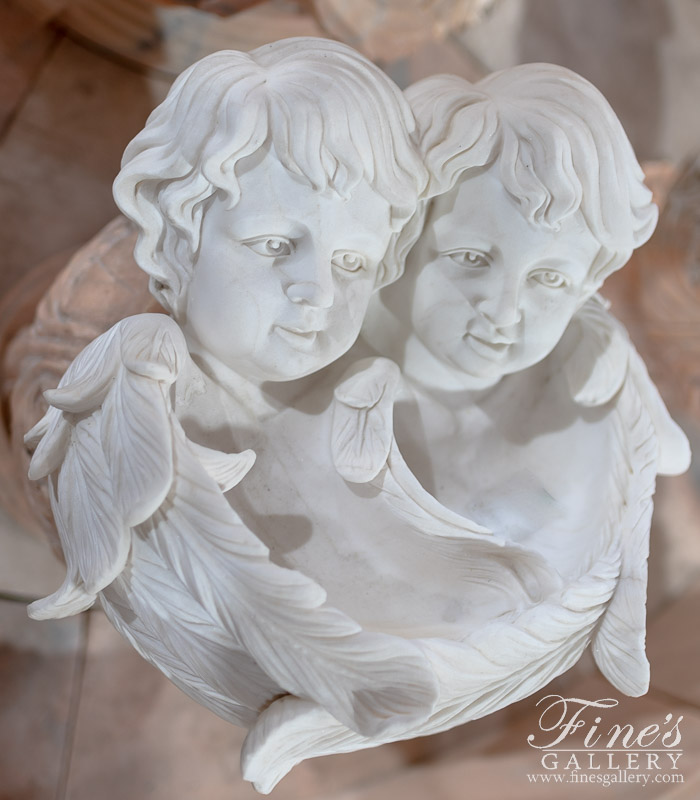 Marble Statues  - Cherub Twins Marble Wall Statue - MS-635