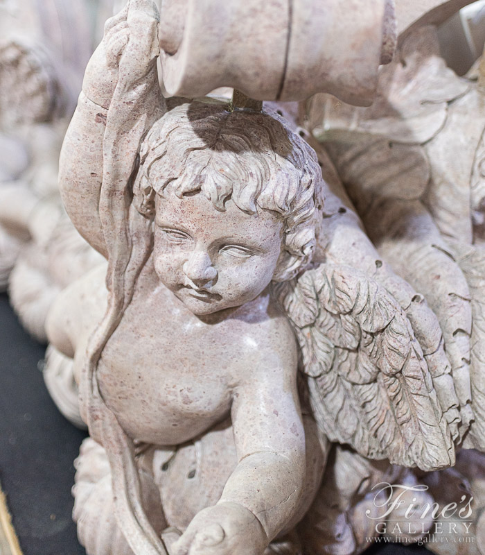 Marble Tables  - Vintage Collection - Carved Cherubs Table In A Veined Marble - MT-124