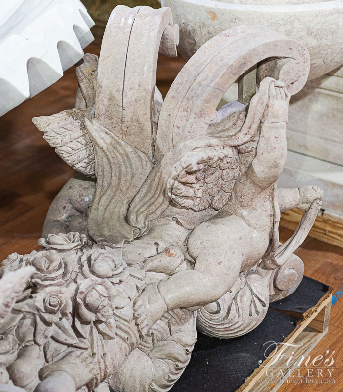 Marble Tables  - Vintage Collection - Carved Cherubs Table In A Veined Marble - MT-124