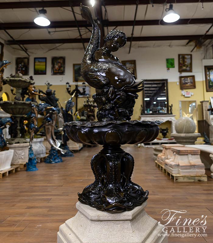 A Vintage Boy and Fish Bronze Fountain