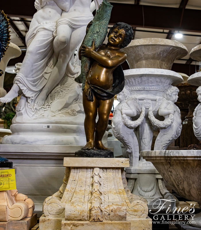 Boy Holding a Fish Bronze Fountain