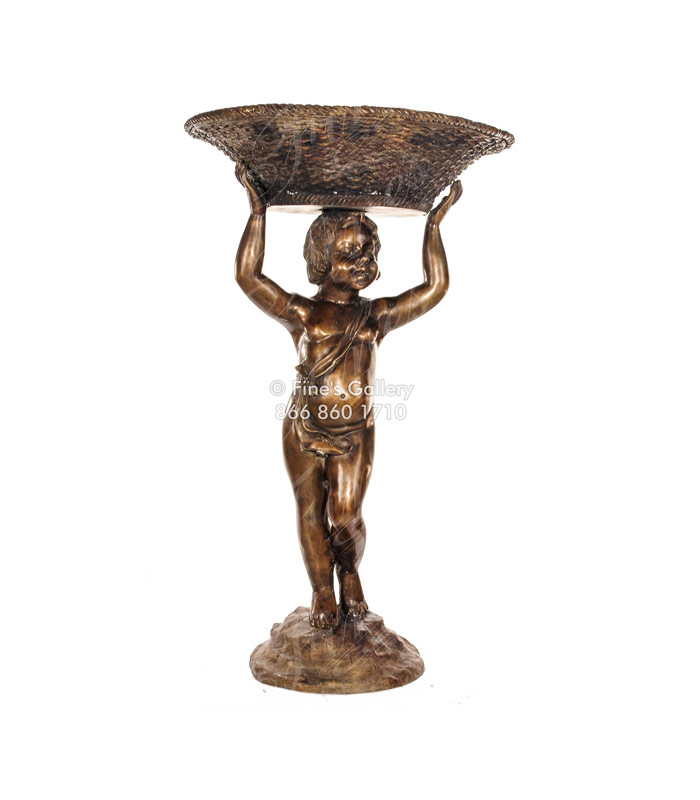 Boy Holding Basket Bronze Fountain