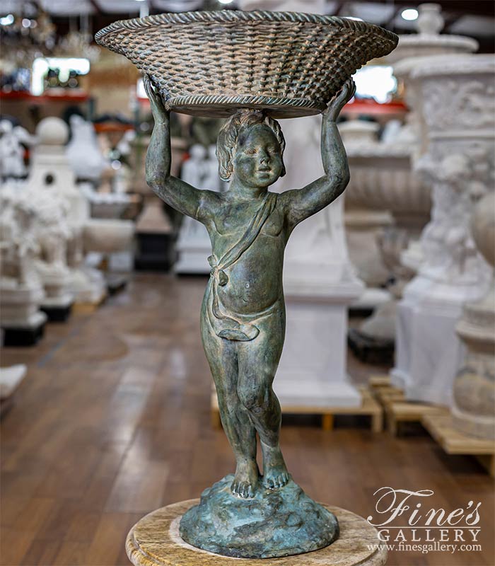 Boy Holding Basket Bronze Fountain