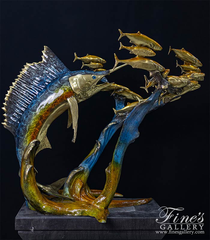 Marlin and Fish Bronze Fountain