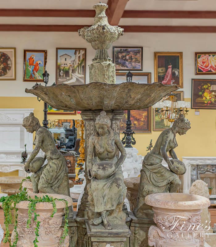 Monumental Four Maiden Patina Bronze Fountain