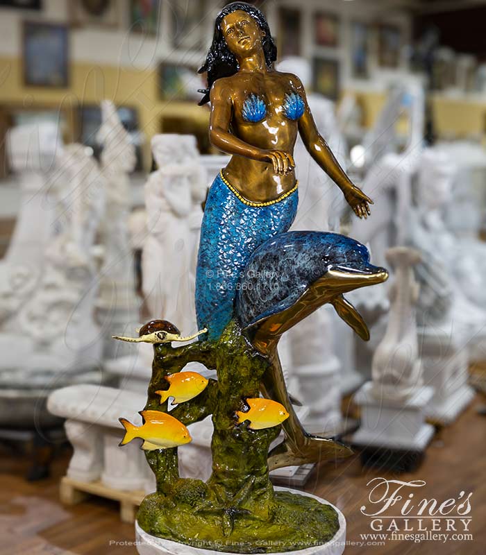Bronze Mermaid, Dolphin and Tropical Fish Fountain