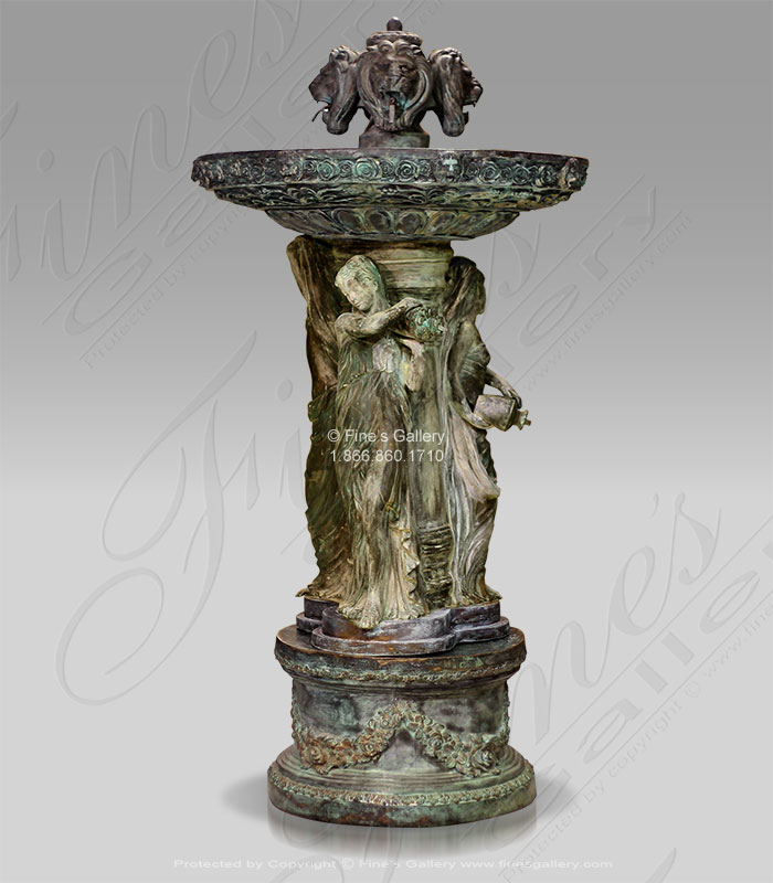 Antique Patina Bronze Ladies and Lions