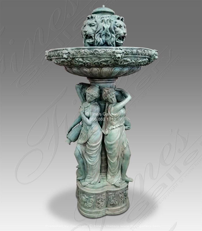 Antique Patina Finish Bronze Ladies and Lions Fountain