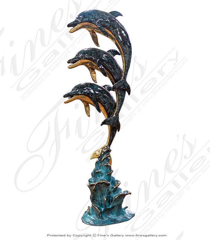 Three Dolphins on a Wave Bronze Fountain