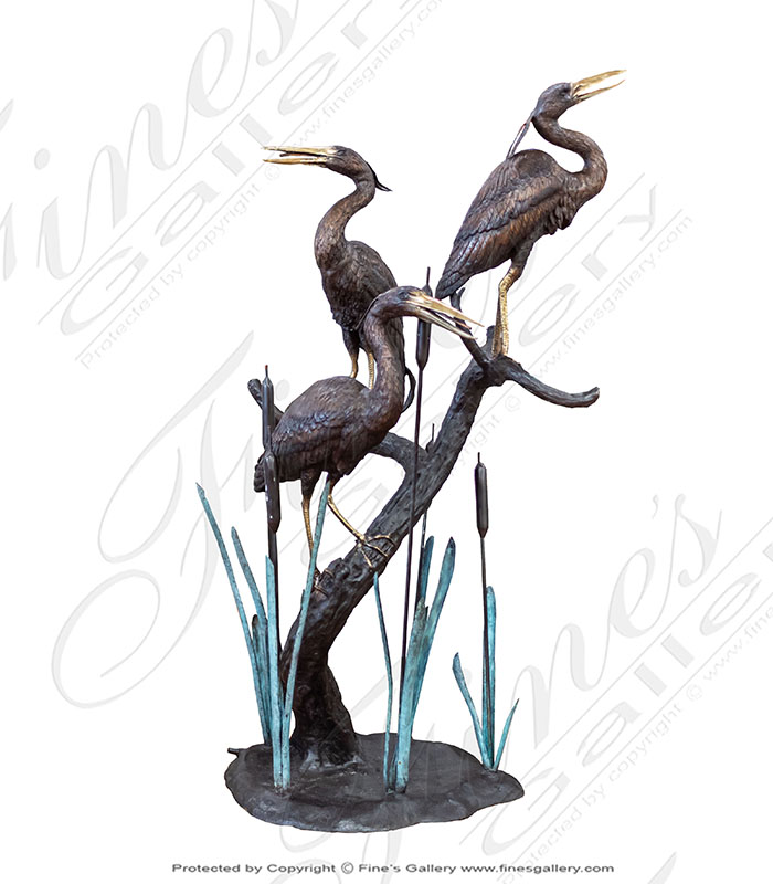 Three Herons on Tree Bronze Fountain