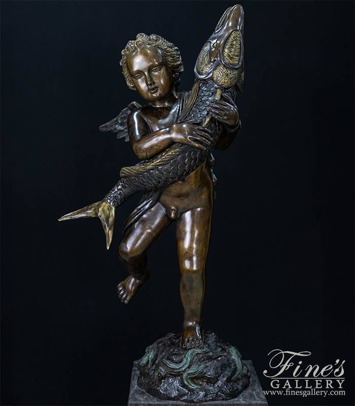 Bronze Cherub with Fish Fountain