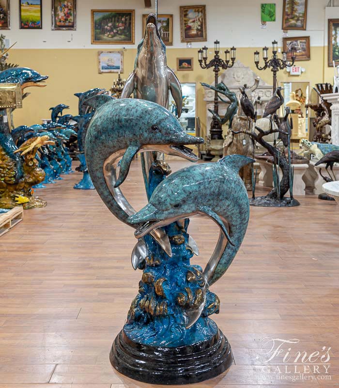 Synchronized Dolphins Bronze Fountain Feature