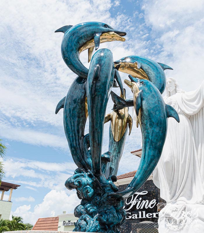 Six Dolphins Bubble Fishing Bronze Fountain Feature