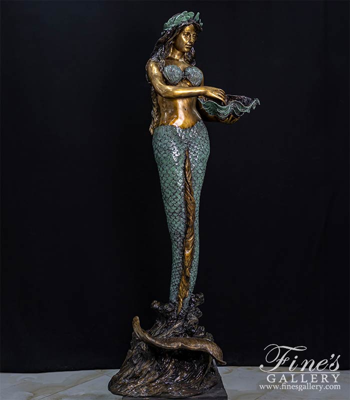 Standing Bronze Mermaid with Shell Fountain