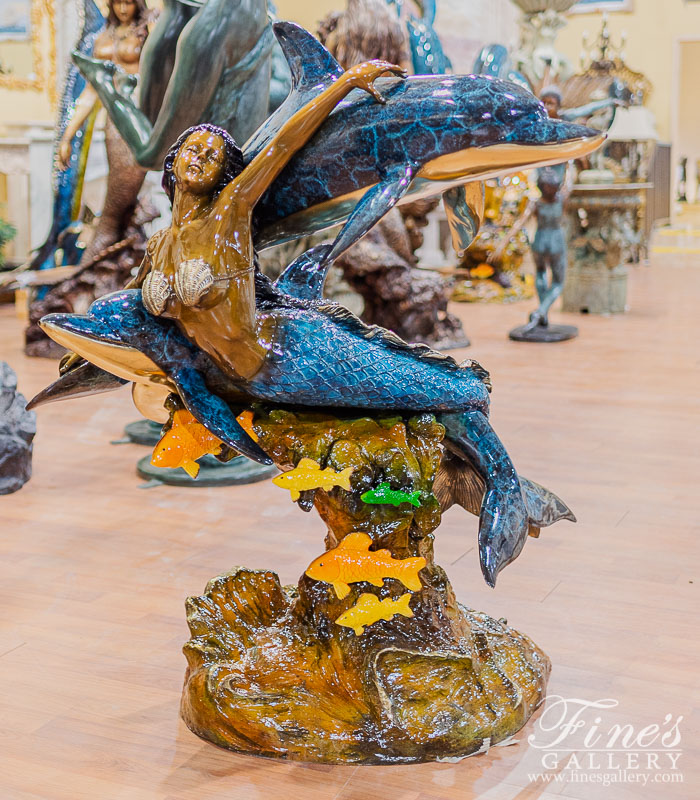 Swims with Dolphins Bronze Mermaid Fountain