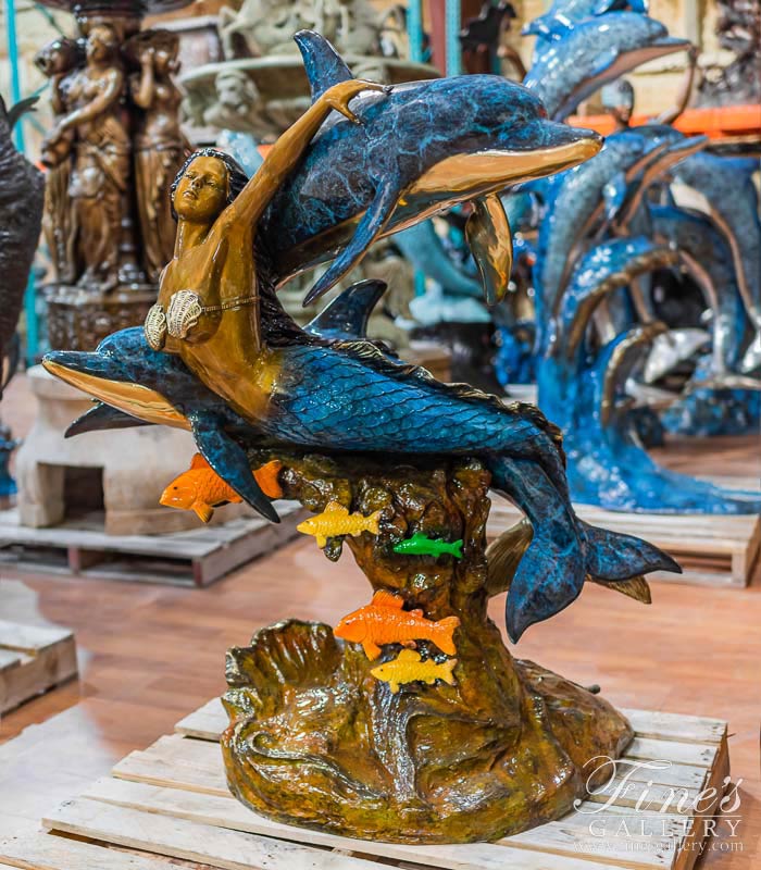 Swims with Dolphins Bronze Mermaid Fountain