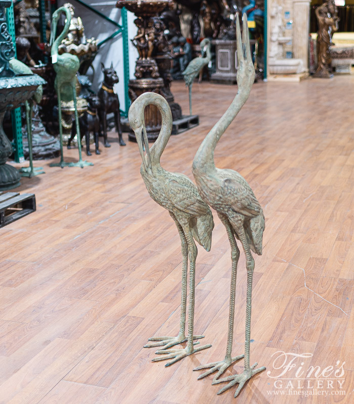 Patina Bronze Heron Fountain Pair