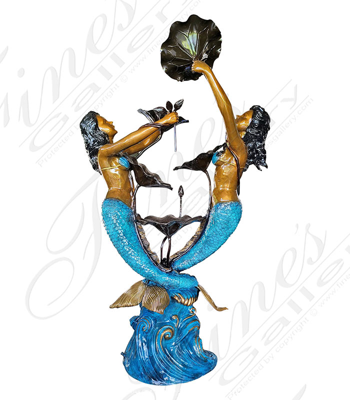 Two Mermaids and Lily Pads Fountain in Brilliant Blue Finish