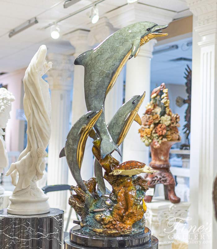 Dolphins and turtle themed fountain in Enamel Bronze