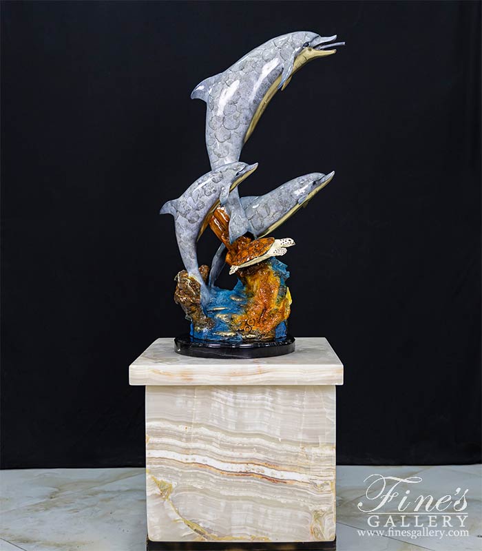 Dolphins and turtle themed fountain in Enamel Bronze