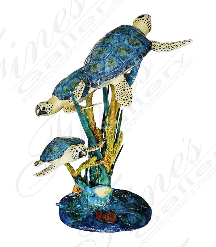 Colorful Poolside Sea Turtle Fountain in Brilliant Enamel Bronze