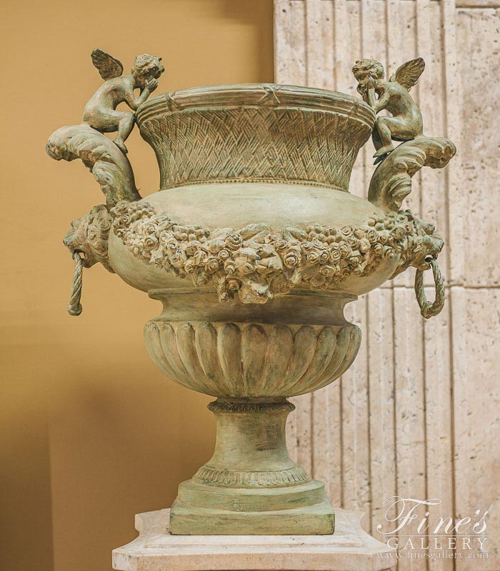 Cherub Lion Planter Pair