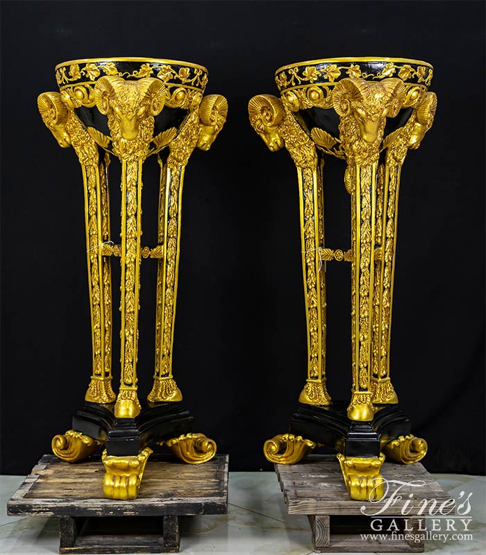 Gilt Bronze Ram Head Urn Pair