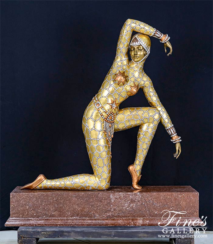 Art Deco Dancer in Gold Finished Bronze with Red Marble Plynth Included!