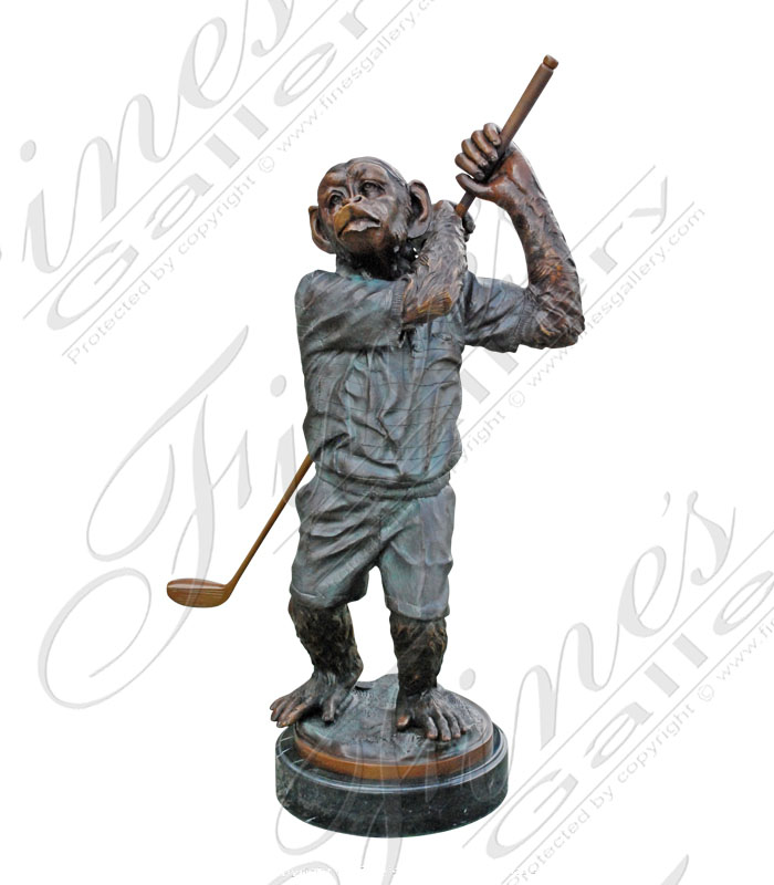 Bronze Golfing Chimp Statue