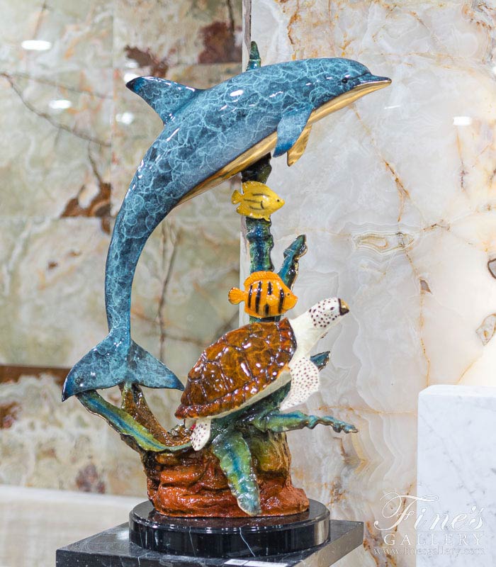Dolphin, Turtle & Fish Bronze Sculpture