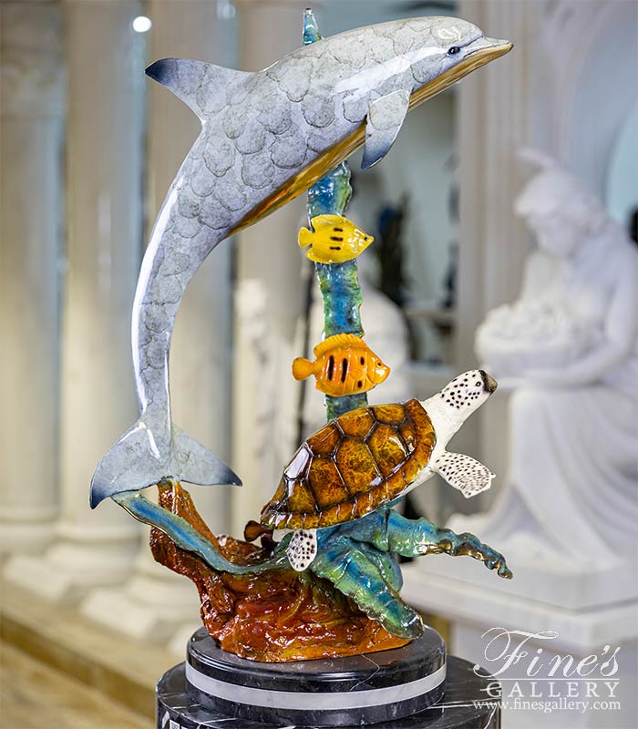 Dolphin, Turtle & Fish Bronze Sculpture