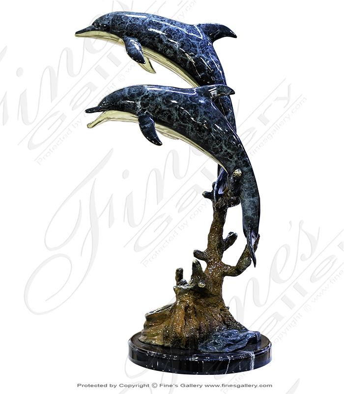 Twin Dolphin Bronze Statue