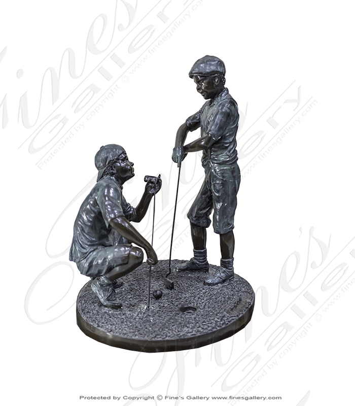 Two Children Golfers Bronze Statue