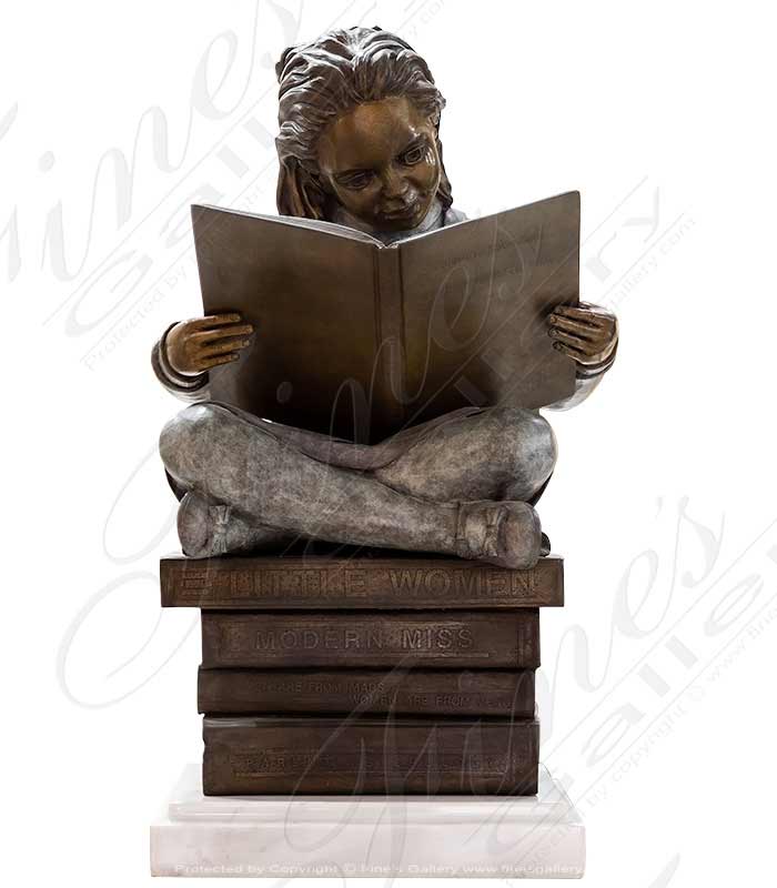 Young Child Reading Bronze Statue