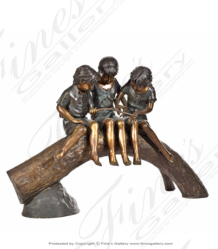 Kids on a Log Bronze Sculpture