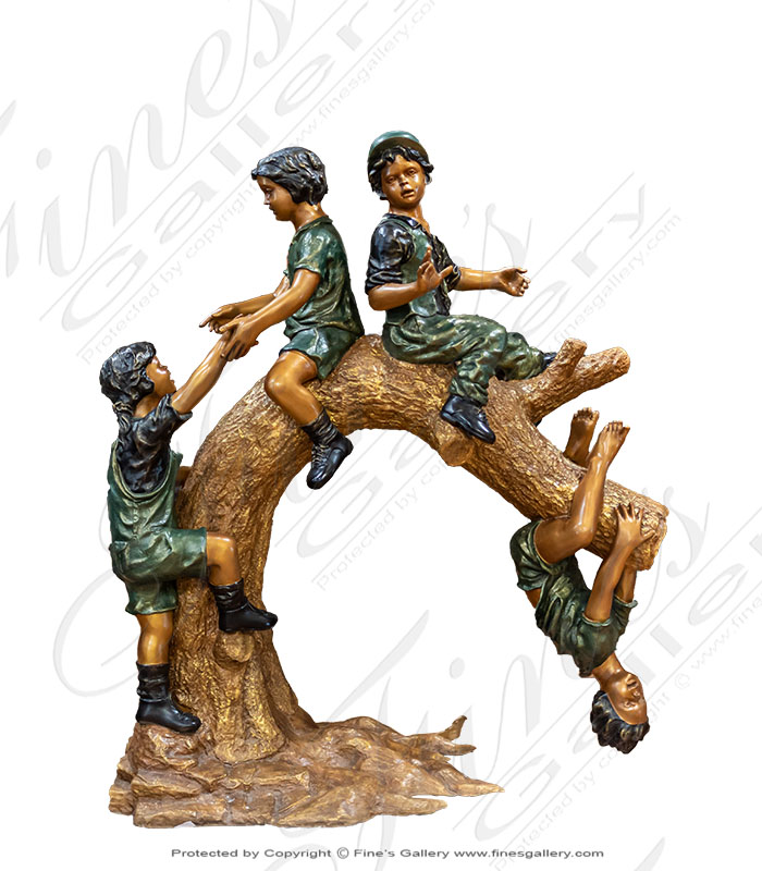 Bronze Kids on Log Statue