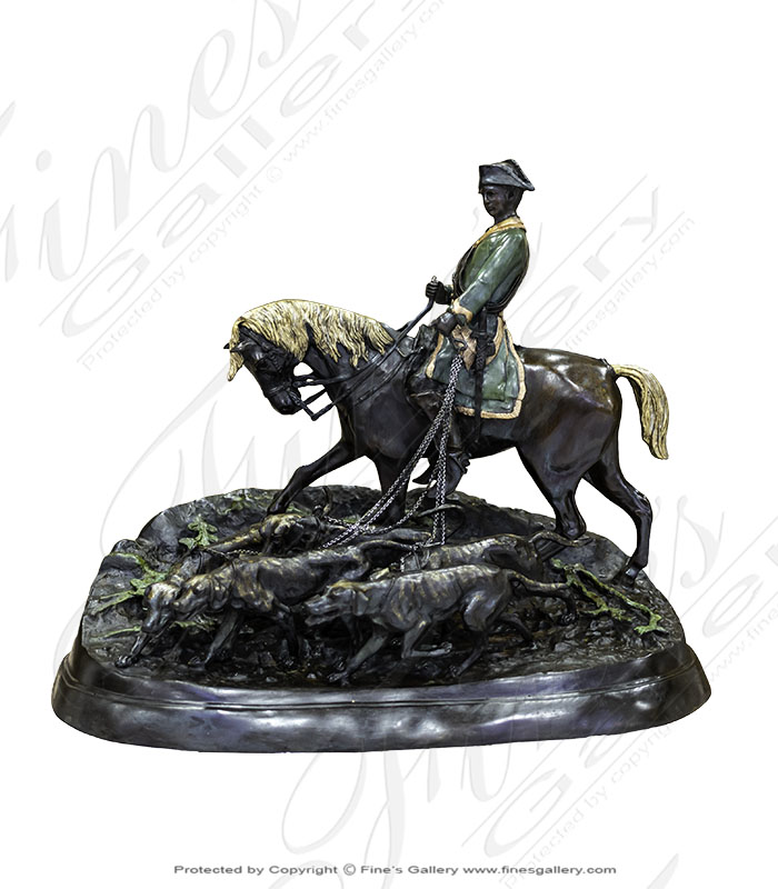 Bronze Horse, Rider with Hounds Statue